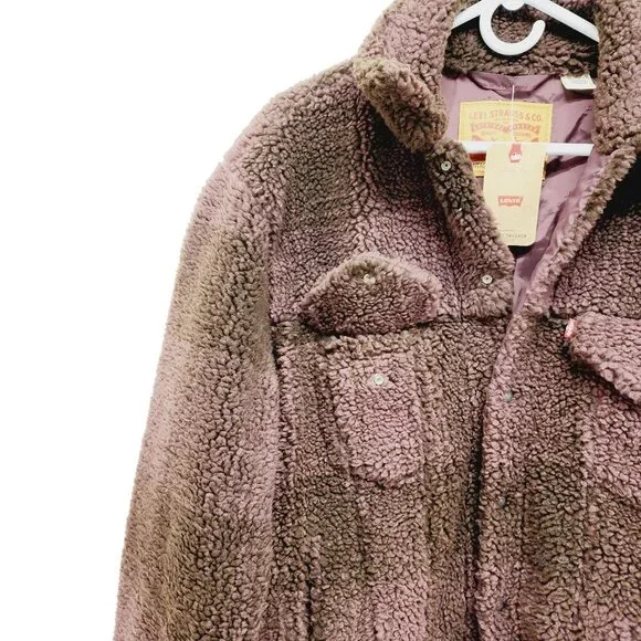 Levi’s Men's Fleece Sherpa Trucker Jacket Vintage Relaxed Fit Brown Size L New